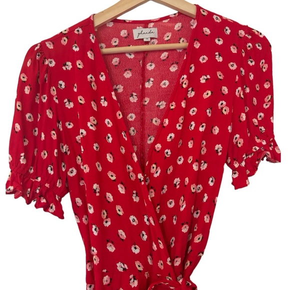 Ghanda Red Floral Wrap Dress - S - Picture 6 of 12